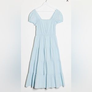 & Other Stories Square Neck Cotton Midi Dress Blue Size S